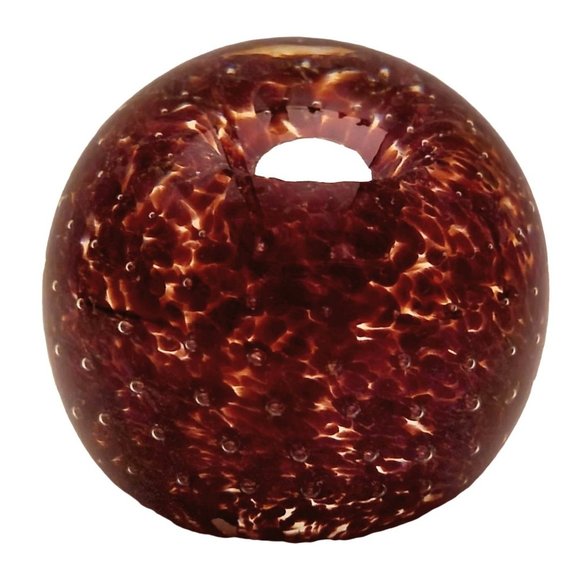 Vintage Paperweight Brown & Amber Speckled Blown Glass Eye Style Flower Image - Picture 1 of 8